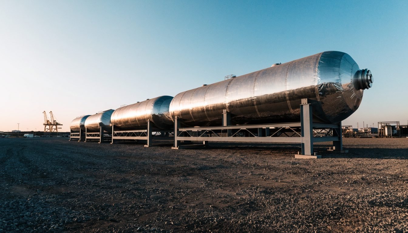 Tanques de almacenamiento criogénico de GNL en venta en un patio de suministro