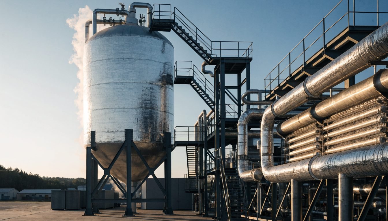 Relaciones de conversión de líquido a gas criogénico para nitrógeno, oxígeno, argón y LNG junto a un tanque de almacenamiento
