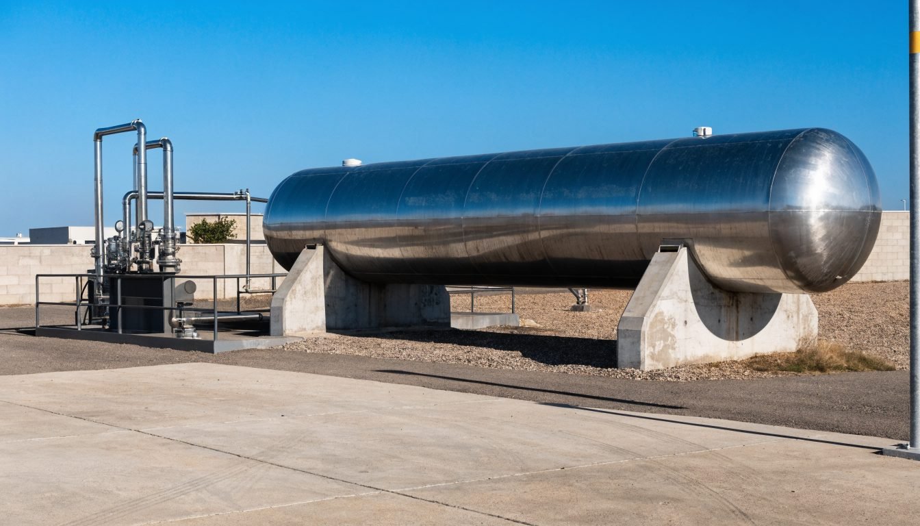 Tanque de almacenamiento de GLP sobre suelo en una estación de servicio