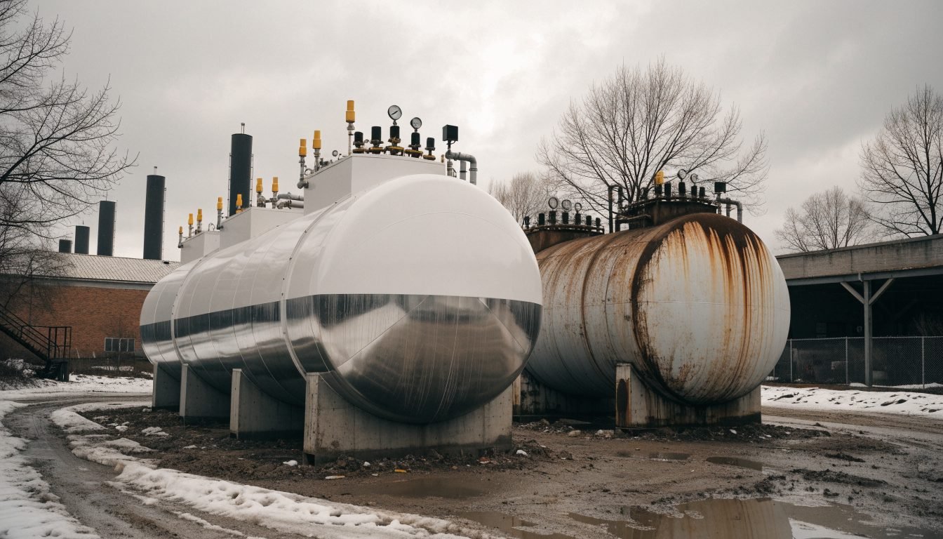 Tanque criogénico reacondicionado junto a una unidad tal cual sin verificar